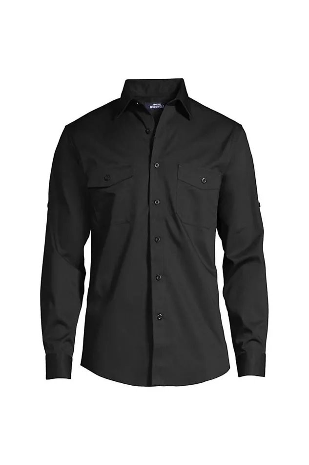 Lands039 End Casual Shirts Men Big Long Sleeve Straight Collar Work Shirt Black Lands039 End Casual Shirts Men Big Long Sleeve Straight Collar Work Shirt Black