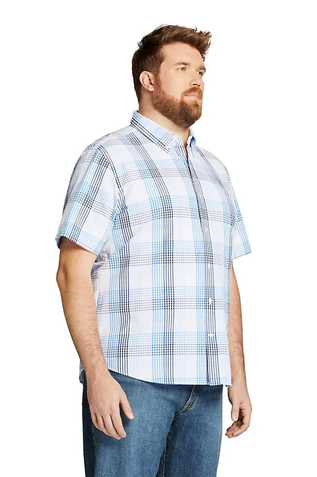 Lands039 End Casual Shirts Men Big Traditional Fit Short Sleeve Seersucker Shirt Soft Blue Haze