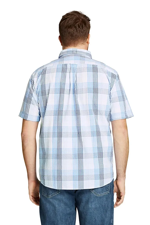 Lands039 End Casual Shirts Men Big Traditional Fit Short Sleeve Seersucker Shirt Soft Blue Haze
