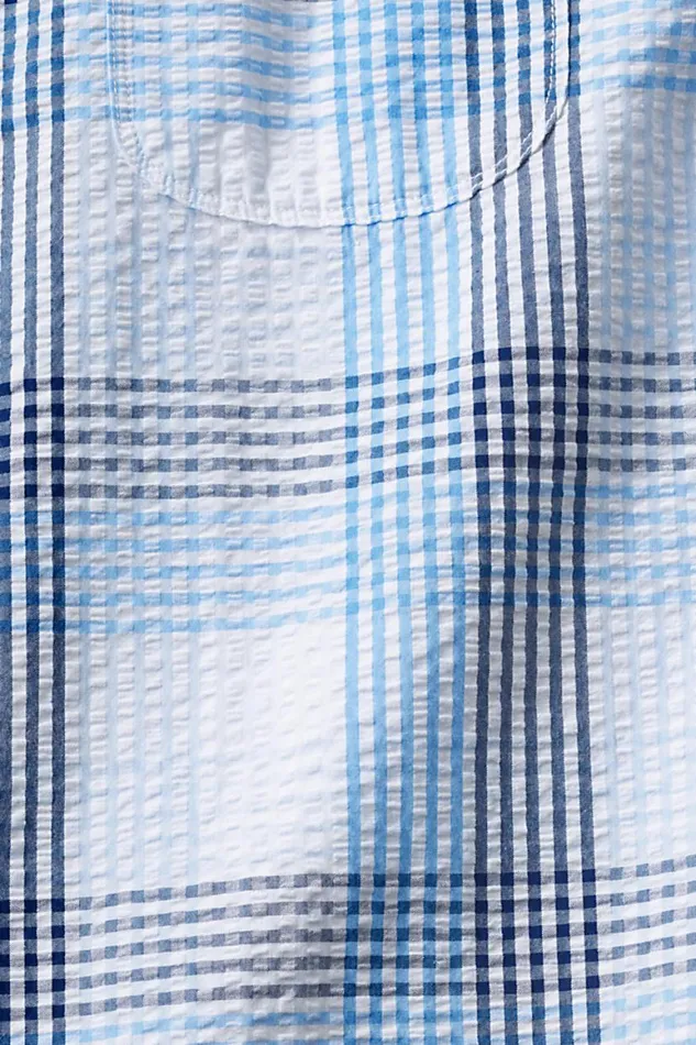 Lands039 End Casual Shirts Men Big Traditional Fit Short Sleeve Seersucker Shirt Soft Blue Haze