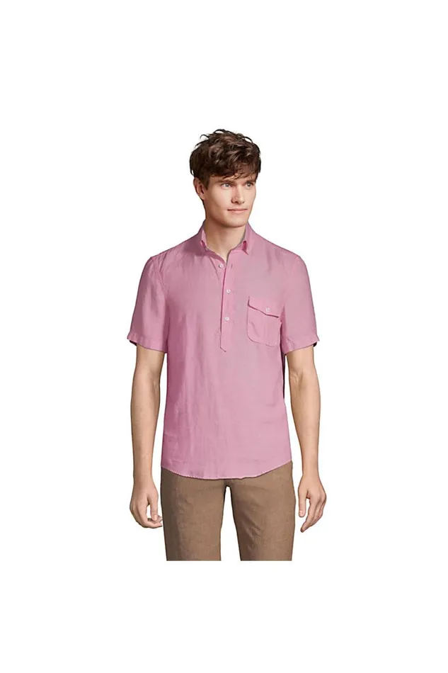 Lands039 End Casual Shirts Men Short Sleeve Linen Popover Shirt Wild Blossom