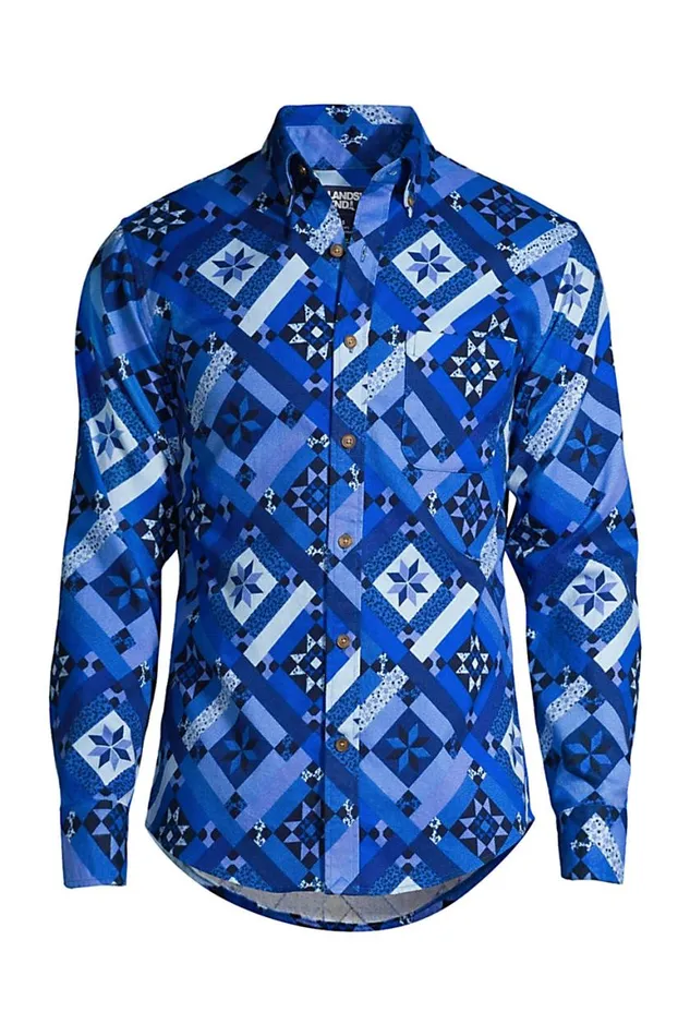 Lands039 End Casual Shirts Men Traditional Fit Printed Flagship Flannel Shirt Navy Prosperity Quilt Lands039 End Casual Shirts Men Traditional Fit Printed Flagship Flannel Shirt Navy Prosperity Quilt