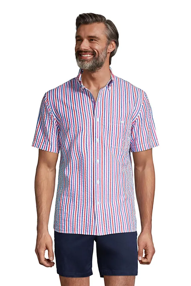 Lands039 End Casual Shirts Men Traditional Fit Short Sleeve Seersucker Shirt Vibrant Magenta Stripe Lands039 End Casual Shirts Men Traditional Fit Short Sleeve Seersucker Shirt Vibrant Magenta Stripe