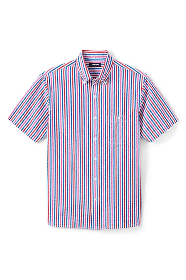 Lands039 End Casual Shirts Men Traditional Fit Short Sleeve Seersucker Shirt Vibrant Magenta Stripe Lands039 End Casual Shirts Men Traditional Fit Short Sleeve Seersucker Shirt Vibrant Magenta Stripe