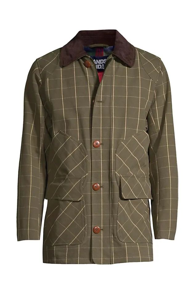 Lands039 End Coats and Jackets Men Barn Coat Forest Moss Check
