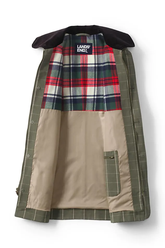 Lands039 End Coats and Jackets Men Barn Coat Forest Moss Check