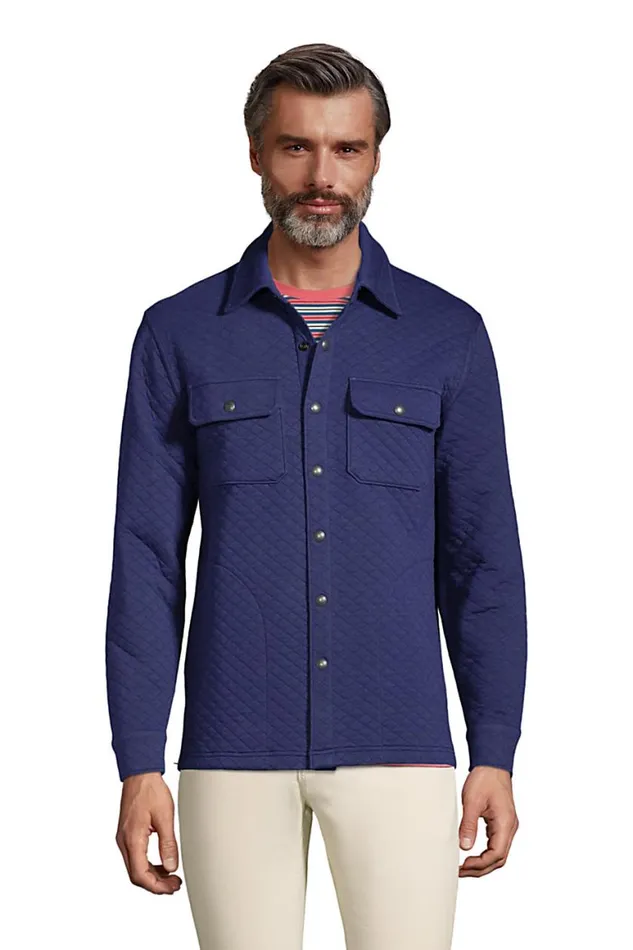 Lands039 End Coats and Jackets Men Quilted Shirt Jacket Deep Sea Navy