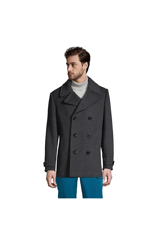 Lands039 End Coats and Jackets Men Wool Peacoat Dark Charcoal Heather