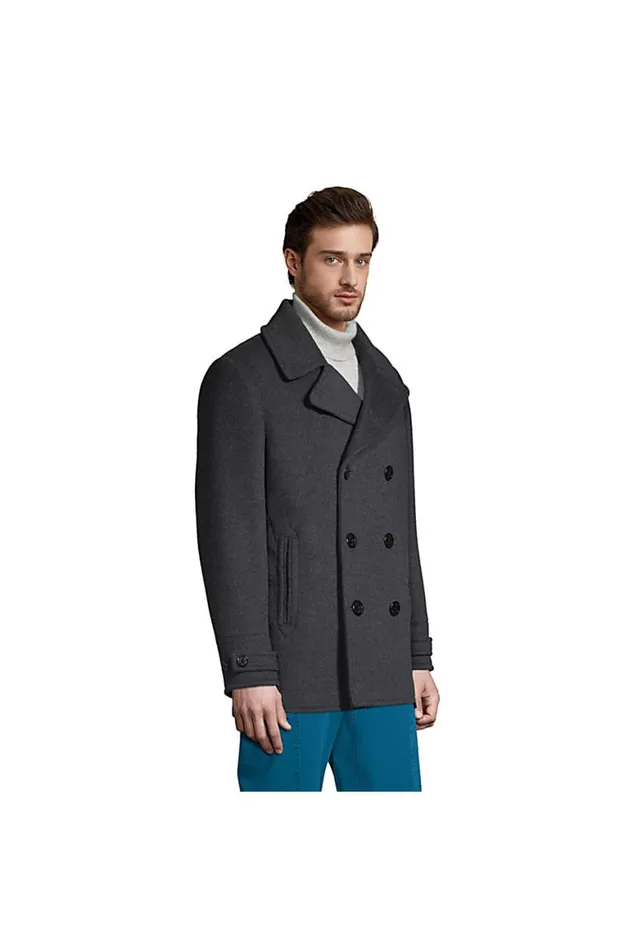Lands039 End Coats and Jackets Men Wool Peacoat Dark Charcoal Heather