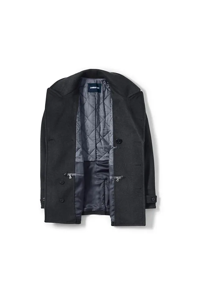 Lands039 End Coats and Jackets Men Wool Peacoat Dark Charcoal Heather