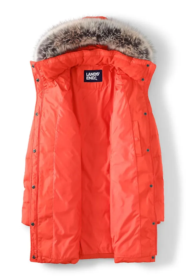 Lands039 End Coats and Jackets Women 600 Down Winter Long Coat With Hood Crimson Orange Lands039 End Coats and Jackets Women 600 Down Winter Long Coat With Hood Crimson Orange