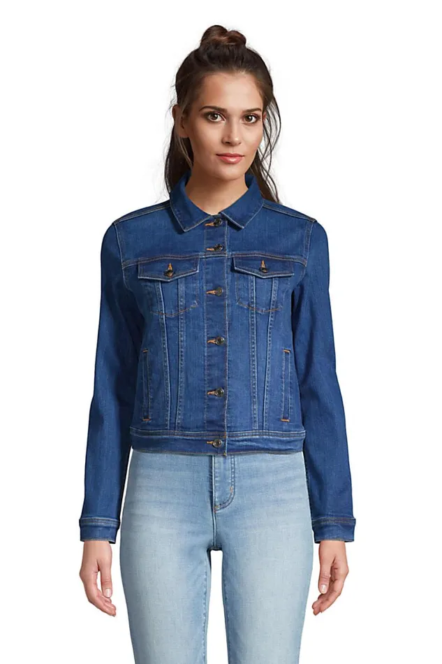Lands039 End Coats and Jackets Women Denim Trucker Jacket Washed Lake Blue