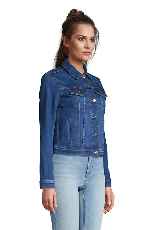 Lands039 End Coats and Jackets Women Denim Trucker Jacket Washed Lake Blue