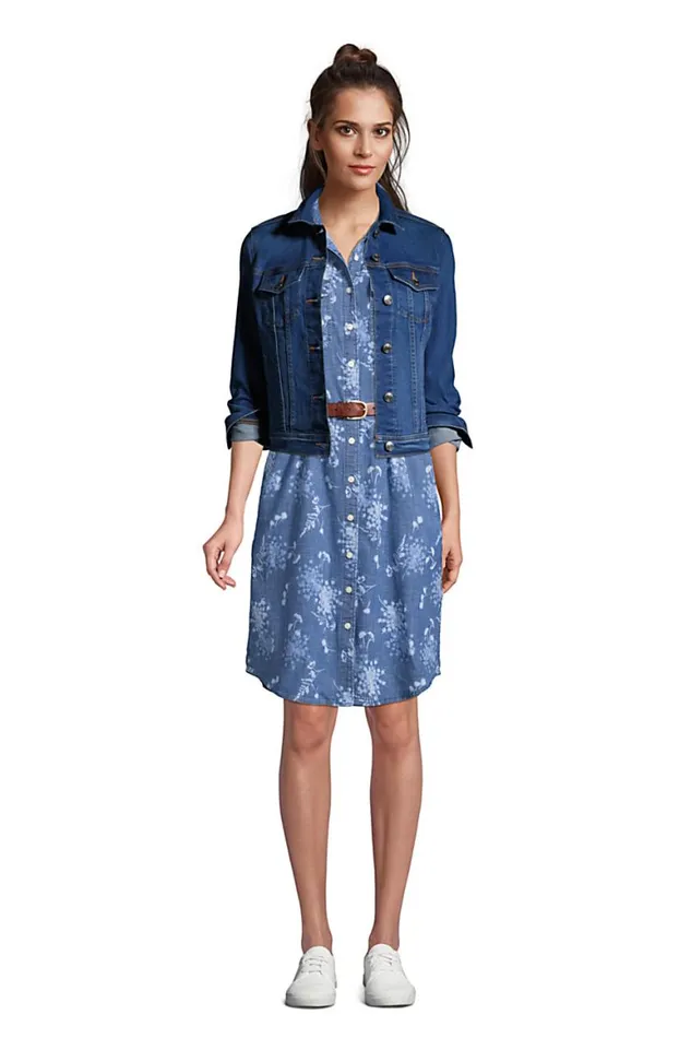 Lands039 End Coats and Jackets Women Denim Trucker Jacket Washed Lake Blue