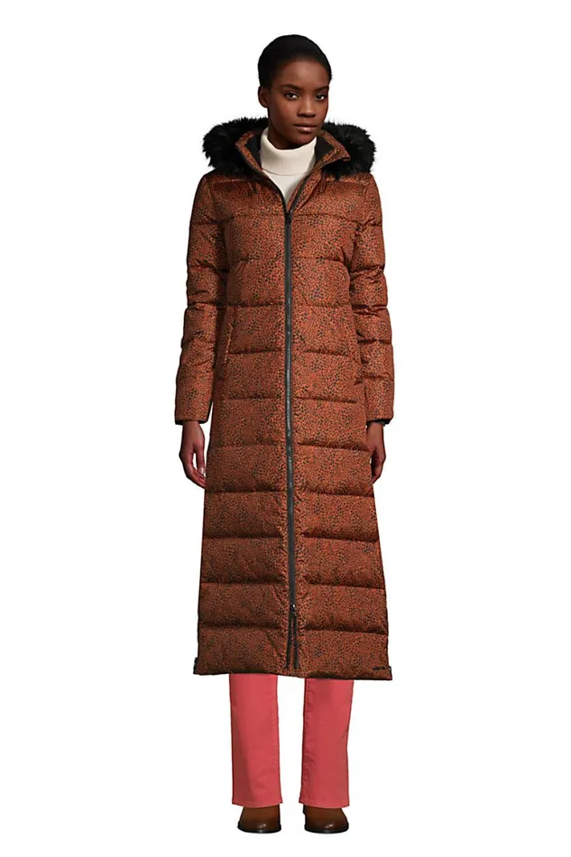 Lands039 End Coats and Jackets Women Winter Maxi Long Down Coat With Hood Burnt Caramel Leopard Print Lands039 End Coats and Jackets Women Winter Maxi Long Down Coat With Hood Burnt Caramel Leopard Print