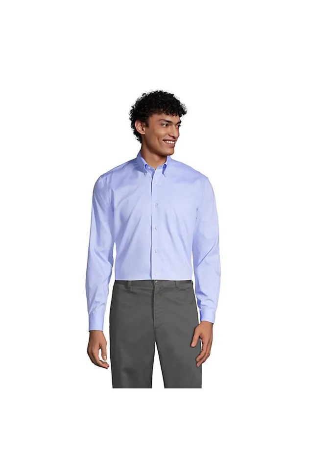 Lands039 End Dress Shirts Men Long Sleeve No Iron Pinpoint Dress Shirt Blue