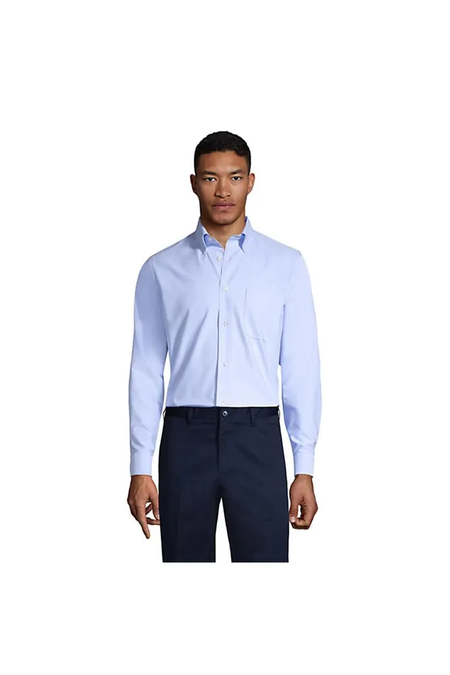 Lands039 End Dress Shirts Men Long Sleeve Solid Oxford Dress Shirt Blue