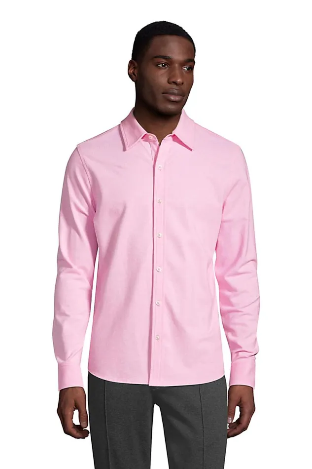 Lands039 End Dress Shirts Men Mesh Oxford Shirt Salt Washed Pink Oxford