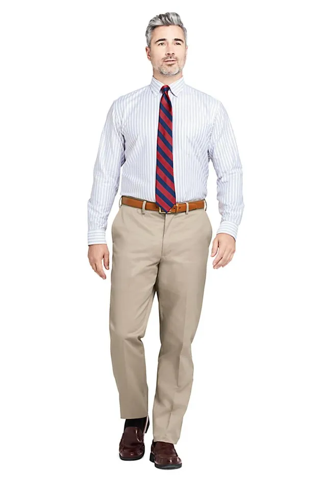 Lands039 End Dress Shirts Men Pattern No Iron Supima Oxford Dress Shirt Zesty Orange Multi Stripe