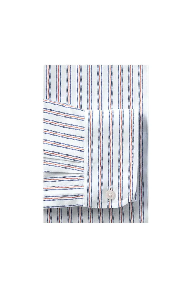 Lands039 End Dress Shirts Men Pattern No Iron Supima Oxford Dress Shirt Zesty Orange Multi Stripe