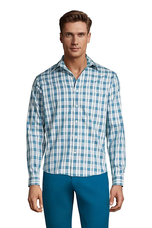 Lands039 End Dress Shirts Men Untucked Traditional Fit Straight Collar No Iron Pinpoint Shirt Baltic Teal Plaid Lands039 End Dress Shirts Men Untucked Traditional Fit Straight Collar No Iron Pinpoint Shirt Baltic Teal Plaid