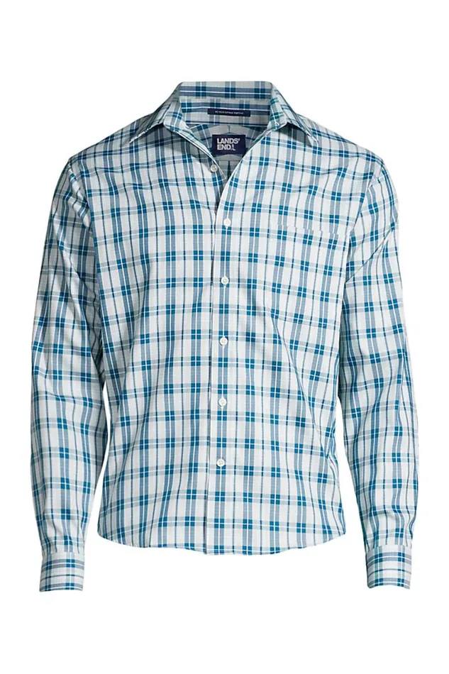 Lands039 End Dress Shirts Men Untucked Traditional Fit Straight Collar No Iron Pinpoint Shirt Baltic Teal Plaid Lands039 End Dress Shirts Men Untucked Traditional Fit Straight Collar No Iron Pinpoint Shirt Baltic Teal Plaid
