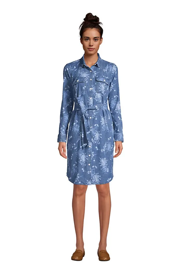 Lands039 End Dresses Women Cotton Denim Button Front Long Sleeve Dress Medium Indigo Sunprint Denim Lands039 End Dresses Women Cotton Denim Button Front Long Sleeve Dress Medium Indigo Sunprint Denim