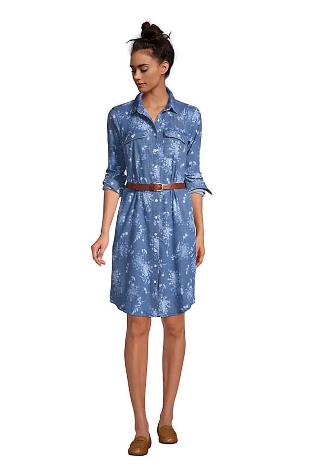Lands039 End Dresses Women Cotton Denim Button Front Long Sleeve Dress Medium Indigo Sunprint Denim Lands039 End Dresses Women Cotton Denim Button Front Long Sleeve Dress Medium Indigo Sunprint Denim