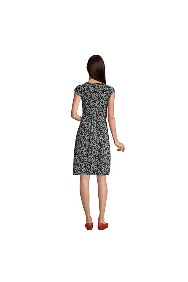Lands039 End Dresses Women Cotton Modal Jersey Surplice Fit And Flare Dress Forest Moss Mini Floral