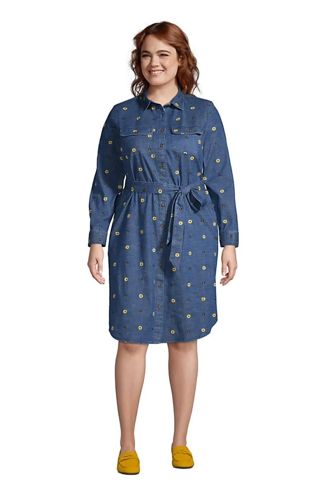 Lands039 End Dresses Women Plus Size Cotton Denim Button Front Long Sleeve Dress Denim Embroidered Bees Lands039 End Dresses Women Plus Size Cotton Denim Button Front Long Sleeve Dress Denim Embroidered Bees
