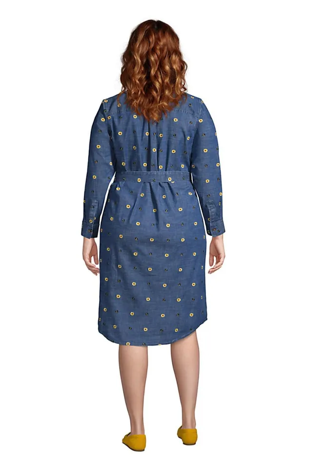 Lands039 End Dresses Women Plus Size Cotton Denim Button Front Long Sleeve Dress Denim Embroidered Bees Lands039 End Dresses Women Plus Size Cotton Denim Button Front Long Sleeve Dress Denim Embroidered Bees