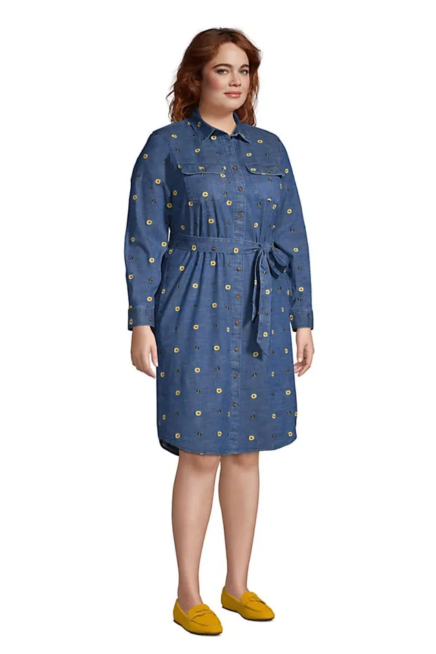 Lands039 End Dresses Women Plus Size Cotton Denim Button Front Long Sleeve Dress Denim Embroidered Bees Lands039 End Dresses Women Plus Size Cotton Denim Button Front Long Sleeve Dress Denim Embroidered Bees