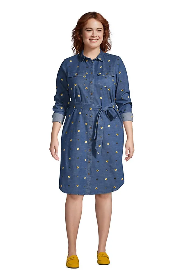 Lands039 End Dresses Women Plus Size Cotton Denim Button Front Long Sleeve Dress Denim Embroidered Bees Lands039 End Dresses Women Plus Size Cotton Denim Button Front Long Sleeve Dress Denim Embroidered Bees