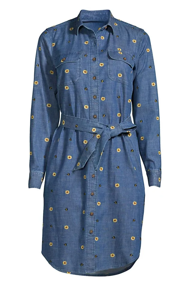 Lands039 End Dresses Women Plus Size Cotton Denim Button Front Long Sleeve Dress Denim Embroidered Bees Lands039 End Dresses Women Plus Size Cotton Denim Button Front Long Sleeve Dress Denim Embroidered Bees