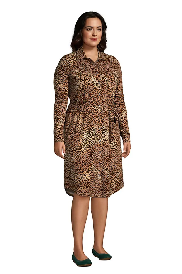 Lands039 End Dresses Women Plus Size Cotton Modal Jersey Button Front Dress Warm Tawny Brown Leopard Lands039 End Dresses Women Plus Size Cotton Modal Jersey Button Front Dress Warm Tawny Brown Leopard