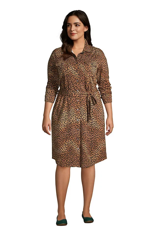 Lands039 End Dresses Women Plus Size Cotton Modal Jersey Button Front Dress Warm Tawny Brown Leopard Lands039 End Dresses Women Plus Size Cotton Modal Jersey Button Front Dress Warm Tawny Brown Leopard