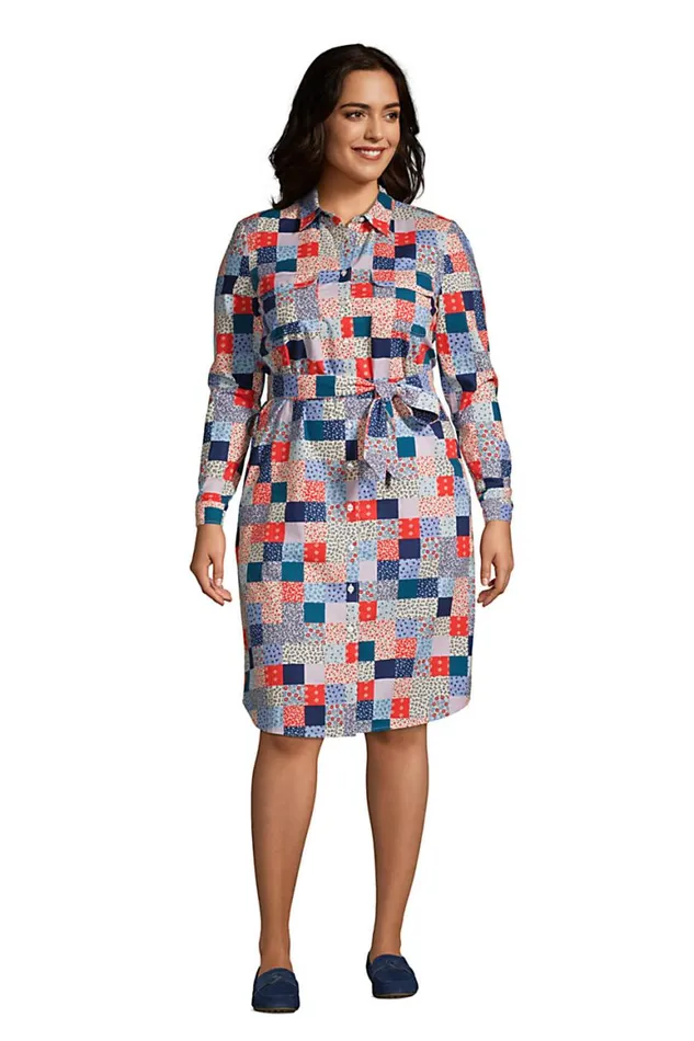 Lands039 End Dresses Women Plus Size Cotton Poplin Button Front Shirt Dress Multi Patchwork Floral Lands039 End Dresses Women Plus Size Cotton Poplin Button Front Shirt Dress Multi Patchwork Floral
