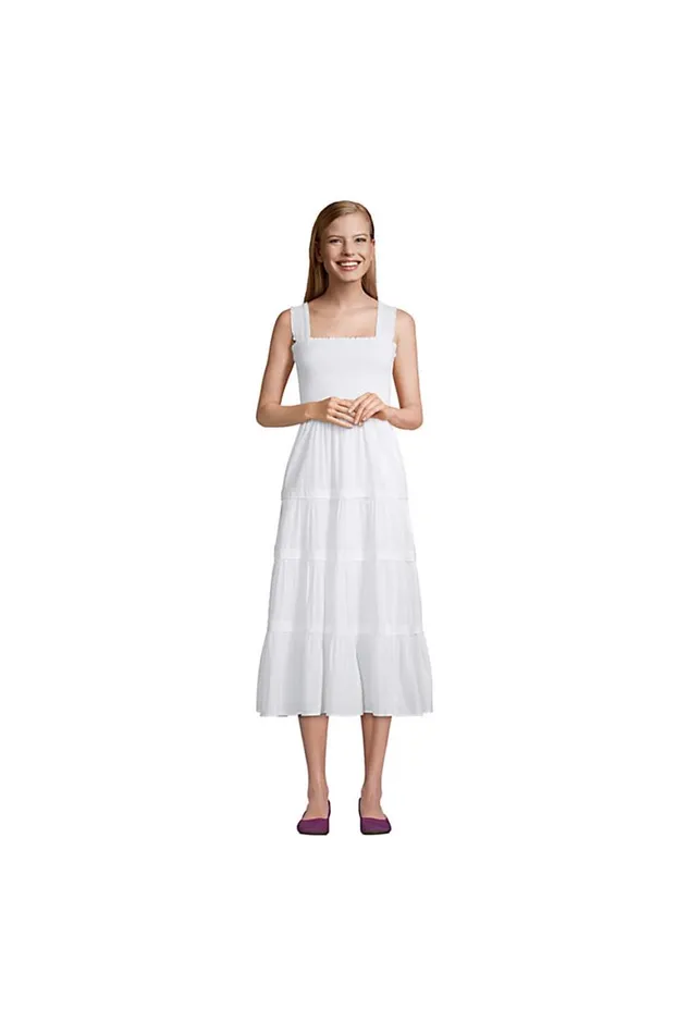 Lands039 End Dresses Women Sleeveless Cotton Poplin Smocked Dress White Clip Dot Lands039 End Dresses Women Sleeveless Cotton Poplin Smocked Dress White Clip Dot