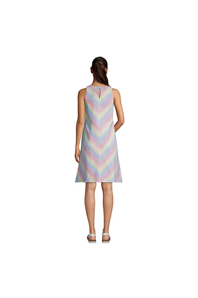 Lands039 End Dresses Women Sleeveless Linen Swing Dress White Tropic Palm Lands039 End Dresses Women Sleeveless Linen Swing Dress White Tropic Palm