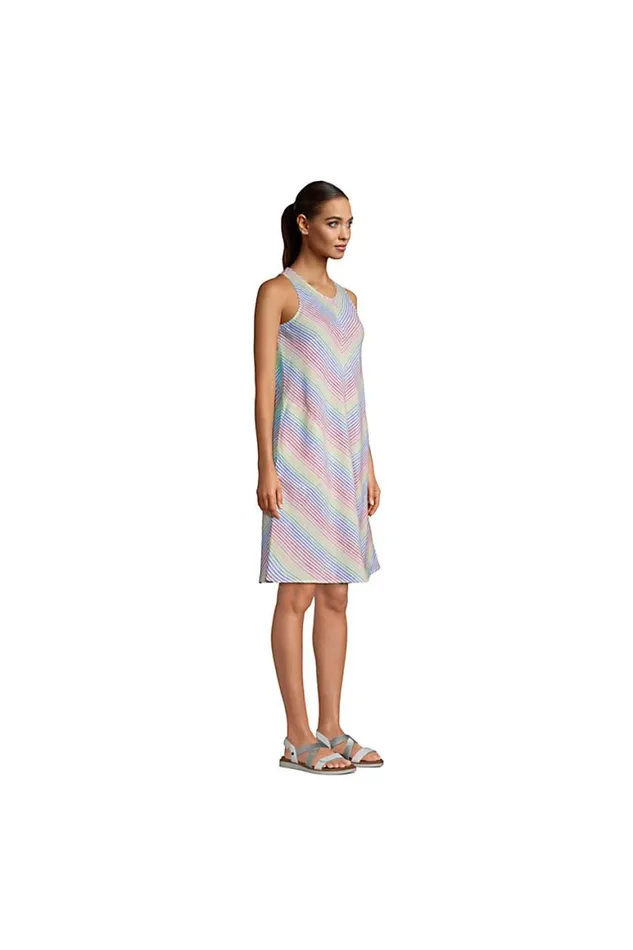Lands039 End Dresses Women Sleeveless Linen Swing Dress White Tropic Palm Lands039 End Dresses Women Sleeveless Linen Swing Dress White Tropic Palm