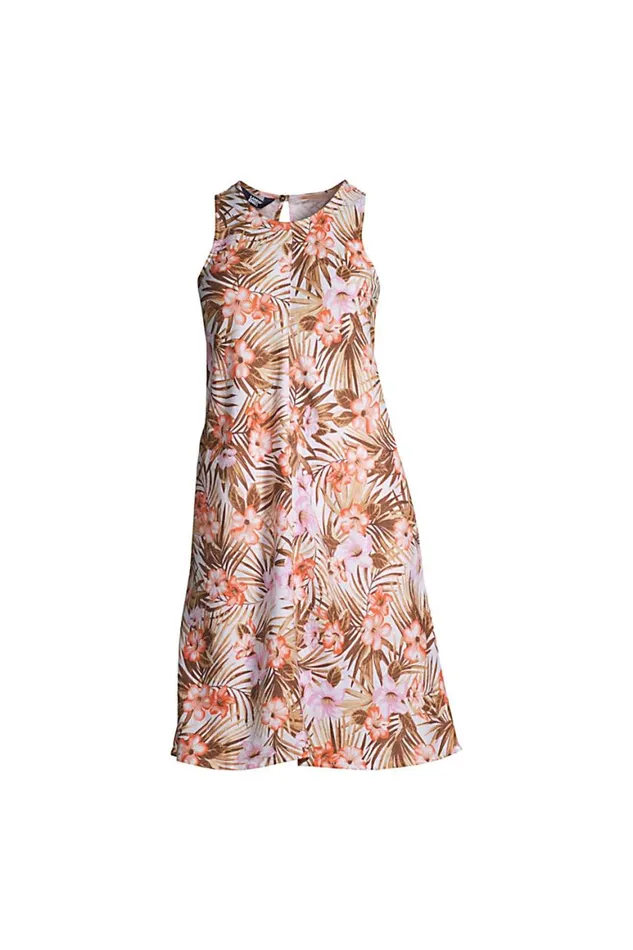 Lands039 End Dresses Women Sleeveless Linen Swing Dress White Tropic Palm Lands039 End Dresses Women Sleeveless Linen Swing Dress White Tropic Palm