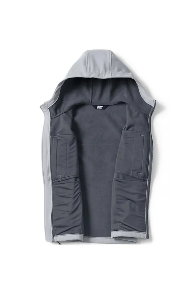 Lands039 End Fleece Men Soft Shell Fleece Jacket With Hood Ultimate Gray