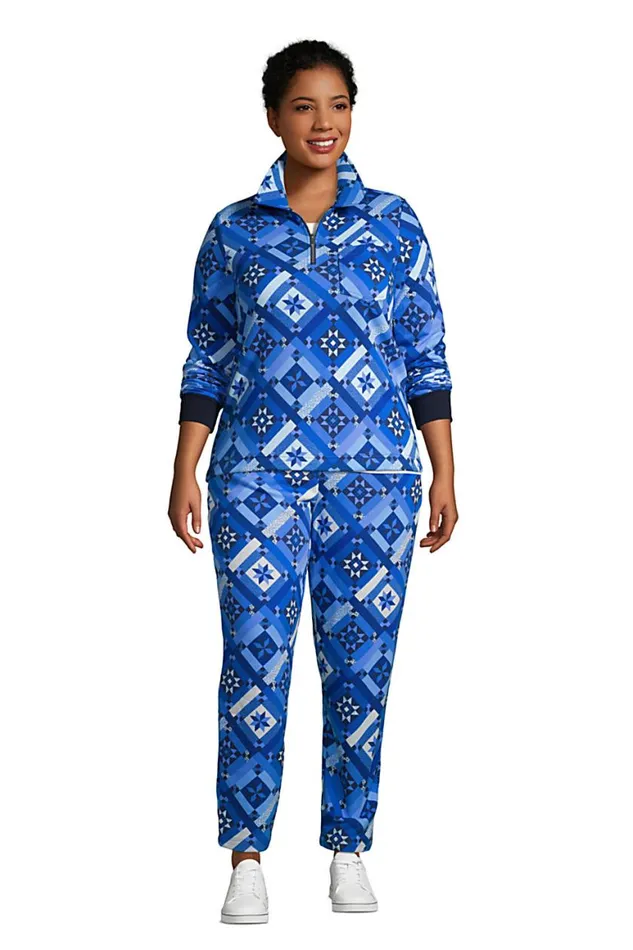 Lands039 End Fleece Women Plus Size Serious Sweats Ankle Sweatpants Navy Prosperity Quilt Lands039 End Fleece Women Plus Size Serious Sweats Ankle Sweatpants Navy Prosperity Quilt