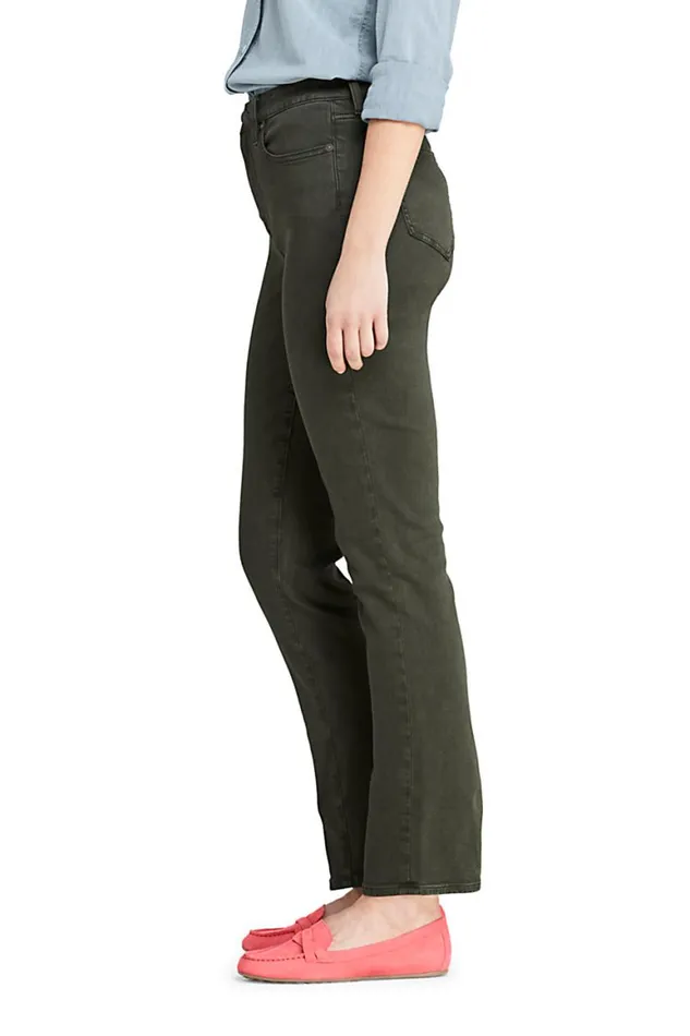 Lands039 End Jeans Women Curvy Mid Rise Straight Leg Jeans 8211 Color Dark Olive Green