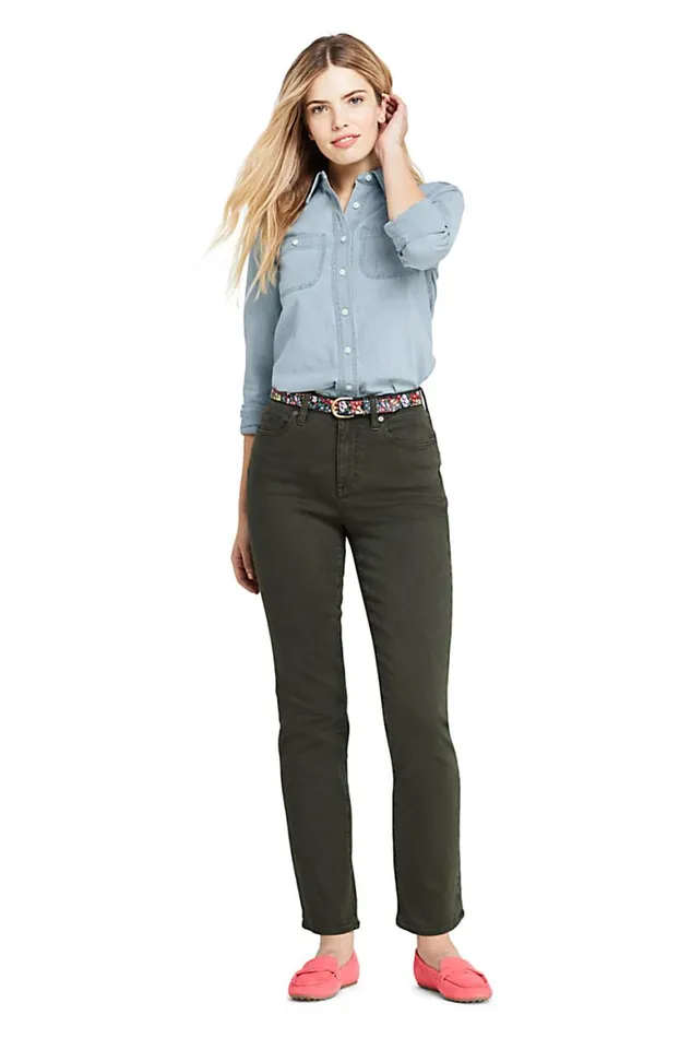 Lands039 End Jeans Women Curvy Mid Rise Straight Leg Jeans 8211 Color Dark Olive Green