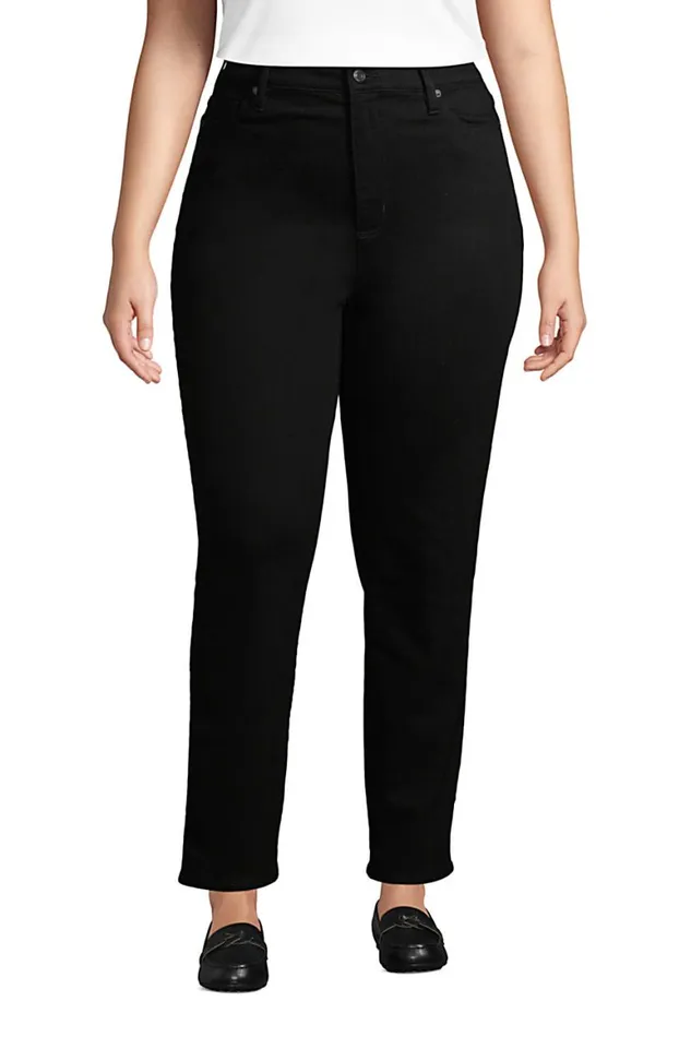 Lands039 End Jeans Women Plus Size High Rise Straight Leg Ankle Jeans Black