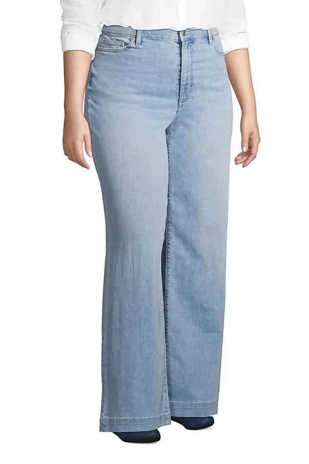 Lands039 End Jeans Women Plus Size High Rise Wide Leg Blue Jeans Juneberry Blue