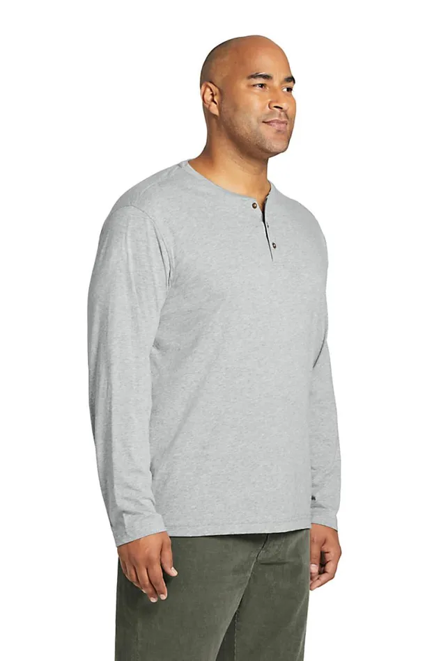 Lands039 End Knit Tops and Tees Men Big And Tall Supima Jersey Long Sleeve Henley Soft Sea Green