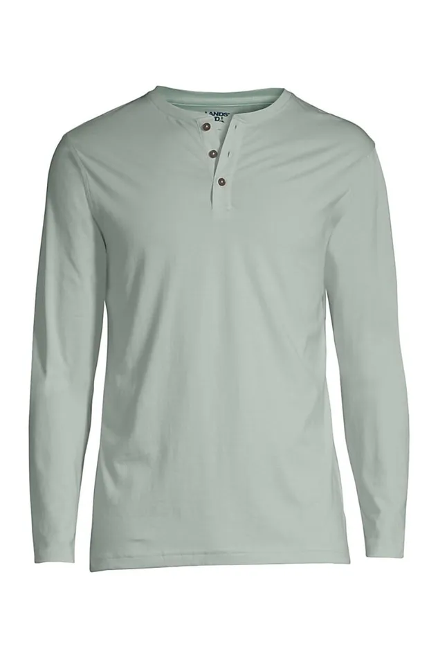 Lands039 End Knit Tops and Tees Men Big And Tall Supima Jersey Long Sleeve Henley Soft Sea Green
