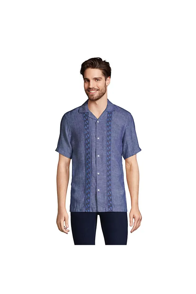Lands039 End Knit Tops and Tees Men Linen Camp Collar Short Sleeve Shirt Deep Sea Navy Lands039 End Knit Tops and Tees Men Linen Camp Collar Short Sleeve Shirt Deep Sea Navy